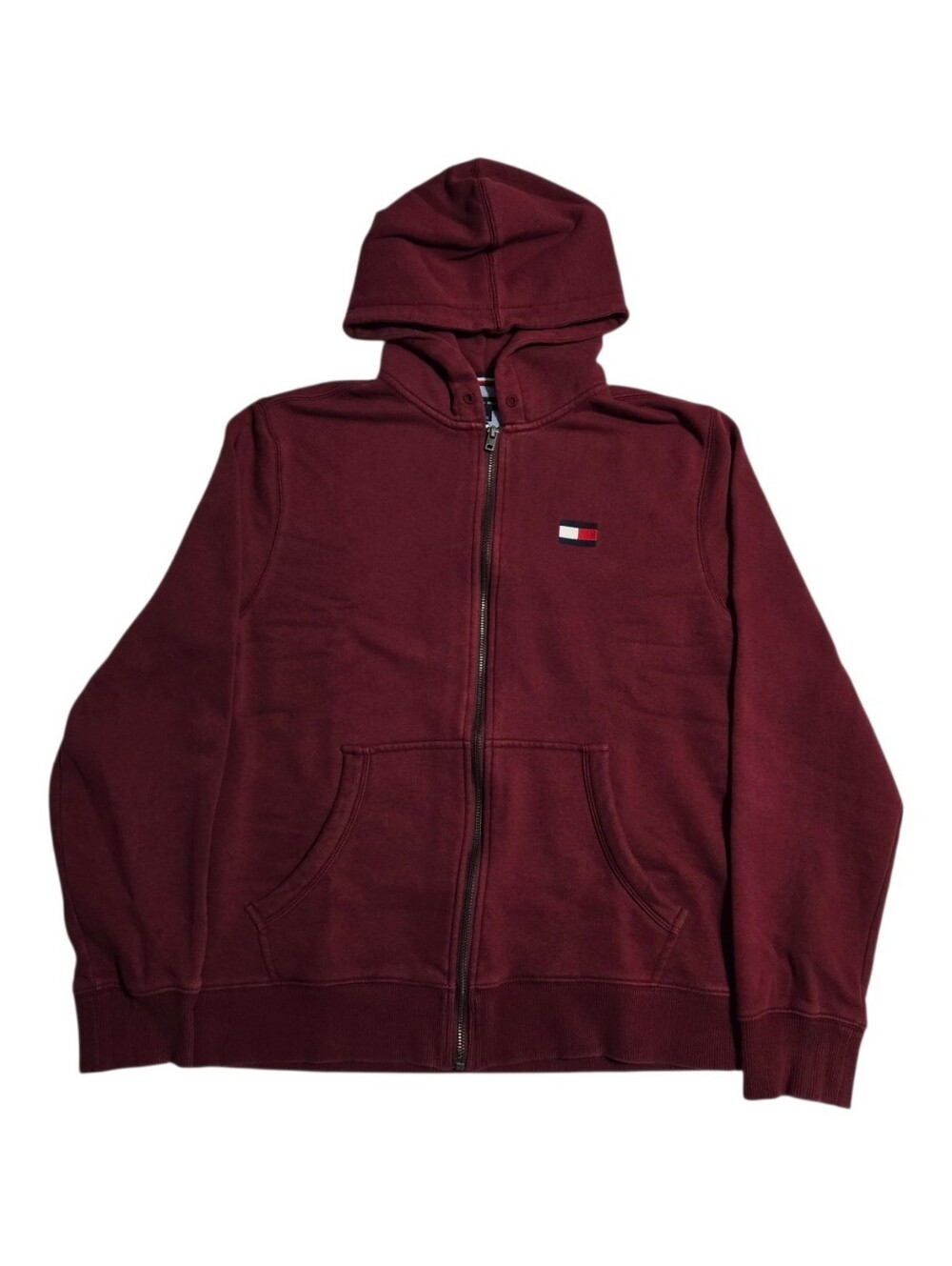 Tommy Hilfiger Men's Size Medium Full Zip Hoodie Burgundy Red Long Sleeve Logo